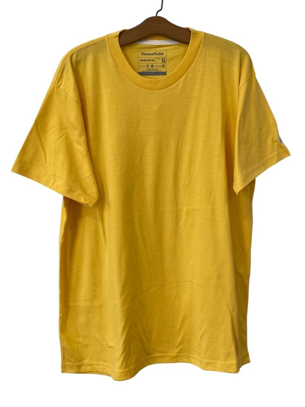 Homefield T Shirt XL Crewneck Short Sleeve Yellow Cotton Poly Plain Basic Tee